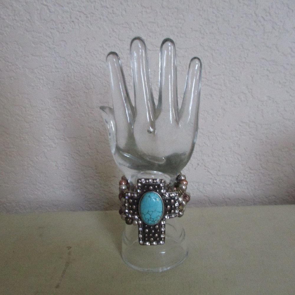 Cross with Faux Turquoise and Metal Beads Bracelet